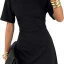 SHENHE Women's Lace T Shirt Dress Asymmetrical Cinched Waist Mini Dresses (Black, M)