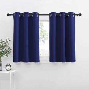 NICETOWN Royal Blue Blackout Kitchen Curtains - Energy Smart Blackout Grommet Curtain Panels for Bathroom/Loft Window/Living Room (42W by 36L 1.2 inches Header, Set of 2)