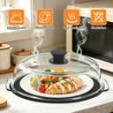 10 inch Glass Microwave Cover for Food,2-in-1 Microwave Splatter Cover with Silicone Pad, Microwave Plate Lid with Vent Holes & Easy-Grip Handle