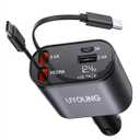 Car Phone Charger Retractable Car Charger 4 in 1, Fast Charger 30W Double USB Type C Retractable Cables 31.5 Inch and 2 USB Ports Car Charger Adapter for iPhone 17/16/15/14/13/12, Samsung, Pixel, iPad (Grey)