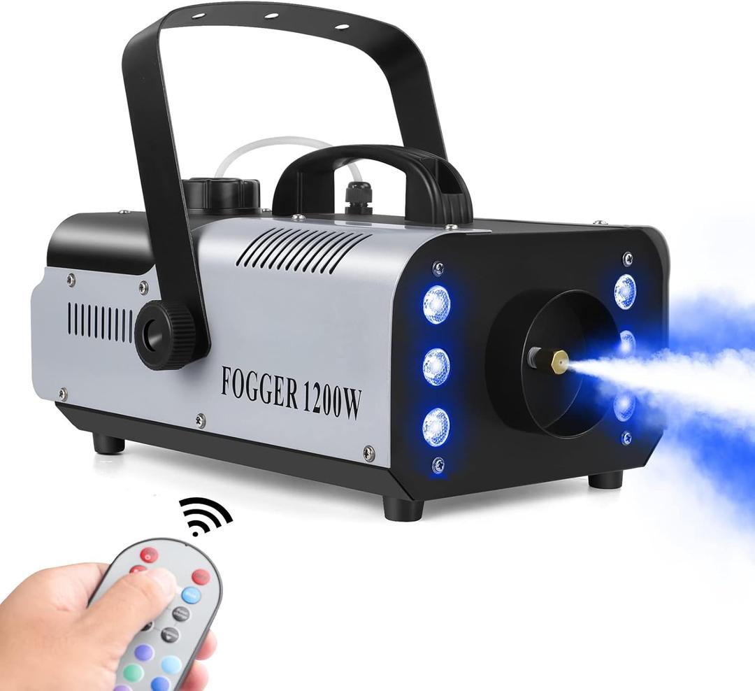 1200W RGB Fog Machine, 6 Colorful LED Lights for Smoke Machine Indoor/Outdoor Use, Perfect for Parties, Weddings, and Stage Effects (Silver)