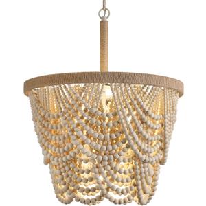 Q&S Boho Wood Beaded Chandelier,Farmhouse Coastal Large Bohemia 5 Lights for Dining Room Kitchen Living Room Entryway Foyer Hotel W19.9 UL Listed, 5 Lights 20IN