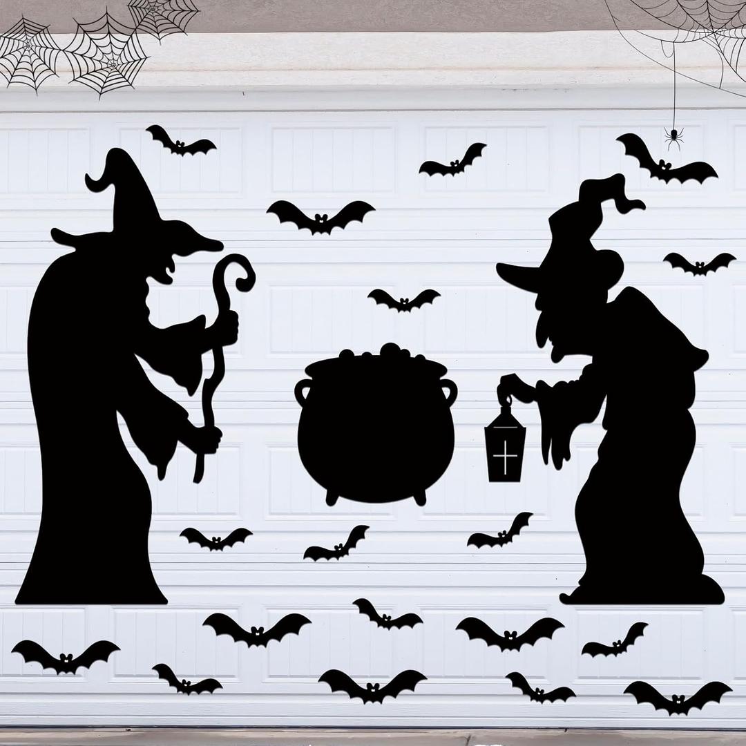 BBTO 24 Pcs Halloween Garage Door Decoration Waterproof Witch Halloween Fridge Magnet Bats Refrigerator Magnets Magnetic Decal for Metal Kitchen Garage Car Party Supplies Outdoor Decorations