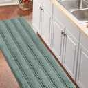 Turquoize Bathroom Runner Rug Extra Long Chenille Area Rug Non-Slip Bath Room Rug Shag Shower Mat Blue Rugs Kitchen Rugs Washable Bath Mats for Bathroom 59 x 20 inches, Duck Eggshell Blue