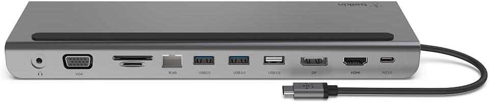 Belkin USB C Hub, 11-in-1 Multi-Port Laptop Dock with 4K HDMI, DP, VGA, USB C Docking Station with 100W Power Delivery, USB A, Gigabit Ethernet, SD, MicroSD, 3.5mm Port For MacBook Pro, Air and More