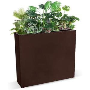 Metal Tall Long Planter Box Large Rectangular Planter Flower Pot with Drainage Holes for Indoor Outdoor Deck Porch Garden Home Patio Front Door (Espresso, 28" L x 9" W x 26" H)