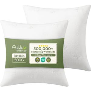 Ashler Throw Pillows Insert- 18x18 Pillow Inserts with Air Layer, Premium Bed and Couch Pillows - Indoor Decorative Throw Pillow, Square Cushion Sham Stuffer, Pack of 2, White
