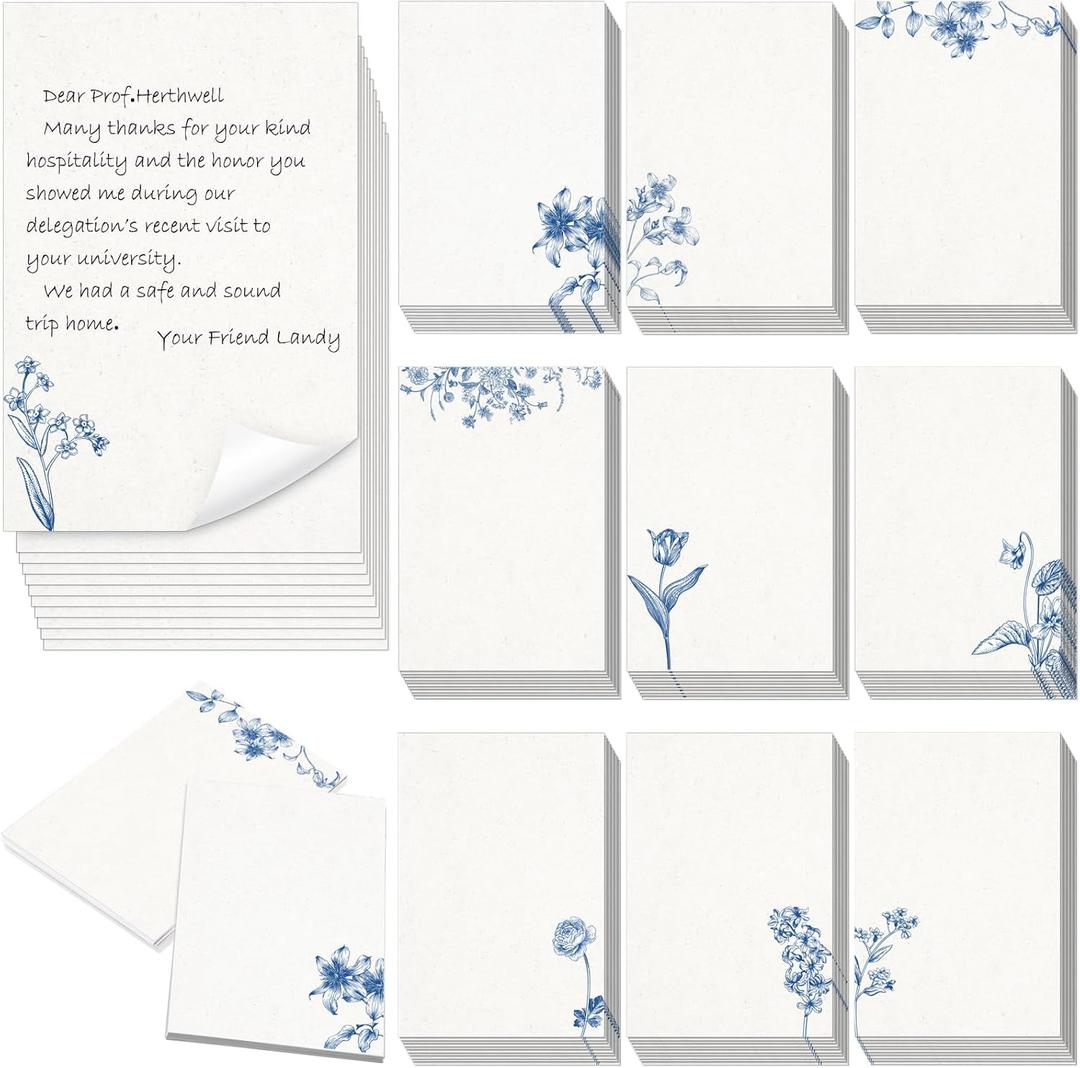 Spiareal 100 Pcs Floral Blank Notecards 4 x 6 in Vintage Blue and White Flower Greeting Cards Chinoiserie Paper Notecards Index Cards Bulk for DIY School Wedding Birthday Baby Shower(Blue)