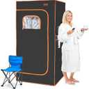 VEVOR Infrared Portable Sauna Tent, 1400W Personal Sauna Kit for Home Spa Heated Body Therapy, Time & Temperature Remote Control with Chair & Floor Mat, Black, 2.9x 2.9x 5.8