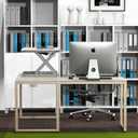 SHW 32-Inch Height Adjustable Standing Desk Converter Riser Workstation with Drawer, White
