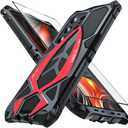Armor Phone Case for Samsung Galaxy S26 Ultra Military Grade Drop Protection Cover S26Ultra Heavy Duty Hybrid Metal Bumper Built-in Silicone Shockproof Dustproof - Black + Red