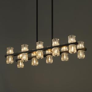 20-Lights Crystal Chandelier | L32 Inch Rectangle Chandeliers for Dining Room Over Table | Black Dining Room Light Fixture Apply to Kitchen Island | Bar | Restaurant | 20X G4 bulbs (included)