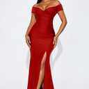 Memoriesea Women's Sexy V Neck Sleeveless Off Shoulder High Split Cocktail Party Maxi Dress (Red, L)