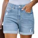 LookbookStore Jean Shorts Womens Stretchy High Waisted Ripped Denim Shorts with Pockets Trendy Distressed Cut Off Shorts (Large, Cool Blue)