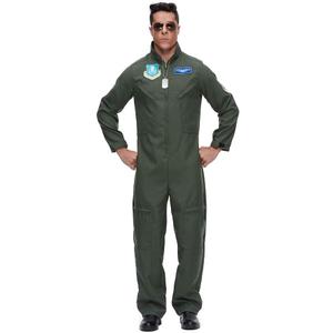 EraSpooky Men's Flight Suit Adult Air Force Pilot Jumpsuit Costume with Necklace and Sunglasses (X-Large)