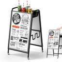 Double-sided Sandwich Board Sidewalk Holder, Heavy Duty A Frame Sign with Lockable Casters & Handle, Metal A Frame Sign for Cafe, Restaurant, 26 x 43 Inch