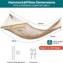 JoyView Traditional Rope Double Hammock - Hand Woven Cotton Hammock with Hardwood Spreader Bar and Pillow 450lb Capacity for Outdoor Indoor Patio Yard - Brown