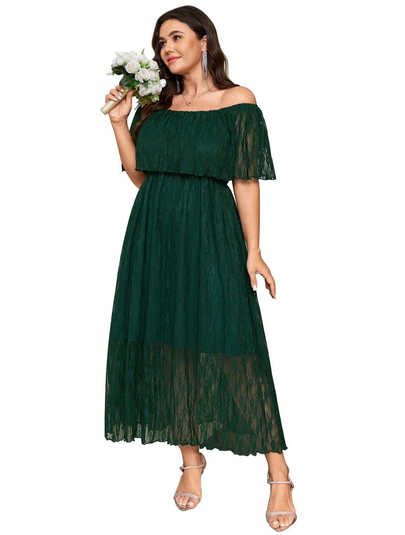 SCOMCHIC Womens Plus Size Formal Dresses Off Shoulder Lace White Bridesmaid Wedding Guest Evening Party Boho Maxi Dress (Green, XXXL)