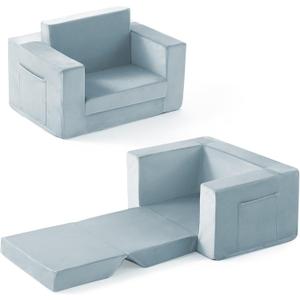 Kids Couch, 2-in-1 Toddler Chair Comfy 1-3 Years, Convertible Kids Chair, Toddler Couch That Fold Out, Kid Lounge Chairs for Boys and Girls, Soft Coral Fleece, Blue