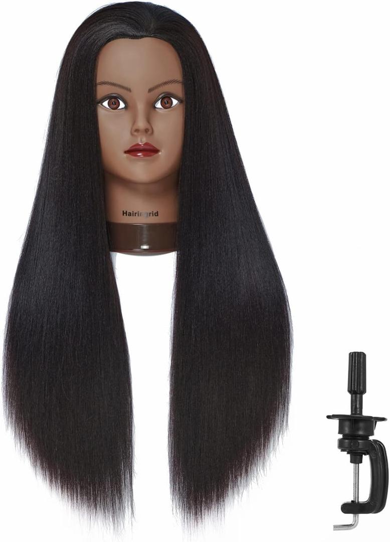 Hairingrid 26"-28" Mannequin Head Hair Styling Training Head Manikin Cosmetology Doll Head Synthetic Fiber Hair and Free Clamp Holder (R71919BY0220) Yaki-Black