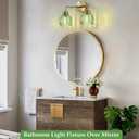 YEPOLI 3 Light Vintage Bathroom Light Fixtures, Gold Bathroom Vanity Light, Brass Finish with GreenTulip Glass Shade, Wall Lighting for Bedroom, Living Room, Hallway,E26 Base