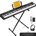 88 Key Semi-weighted Electronic Keyboard Piano,Full Size Digital Piano Portable Keyboard with Stand, Sustain Pedal, Power SupplyMIDI/USB/MP3 Function for Beginners at Home/StageBlack