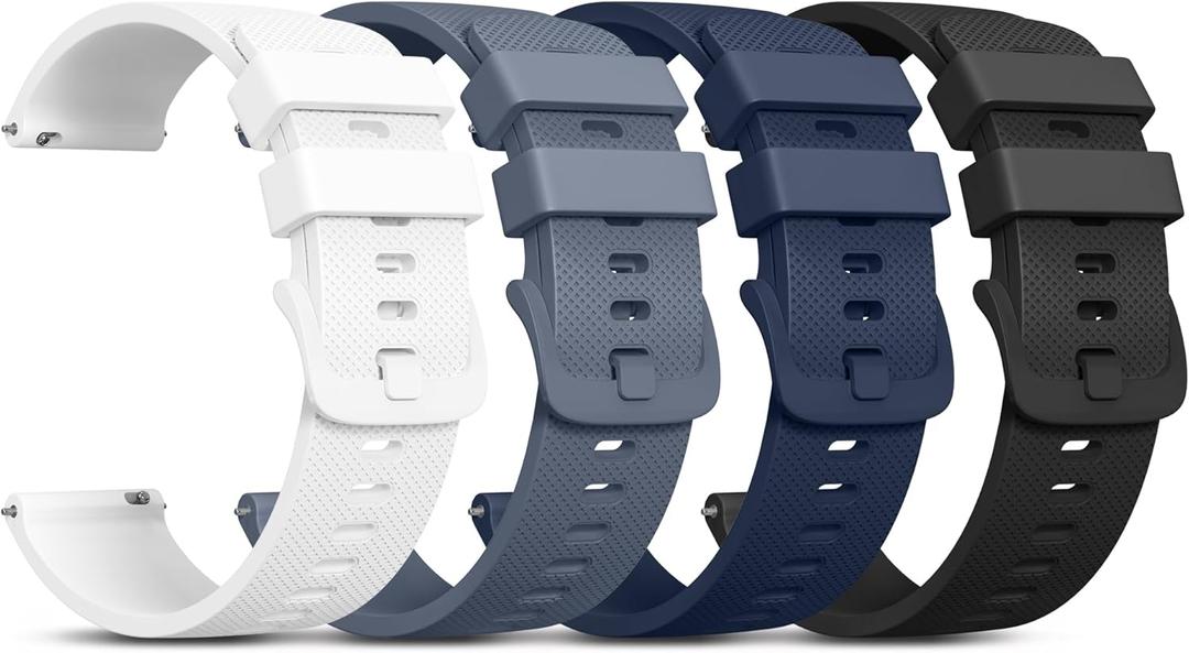Vanjua 22mm Watch Bands Quick Release Replacement Wristband, 4 Pack Soft Silicone Waterproof Sport Straps Band for Men Women (Black+NavyBlue+BlueGrey+Grey)