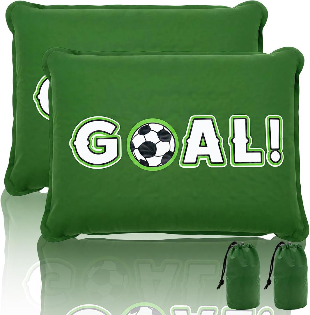 2 Pack Self Inflatable Soccer Theme Seat Cushions For Gym Airplane Seats | Seat Cushion Self-Inflating Portable, Blow-Up Foam Pad,Football Themed Party Sitting,Lightweight