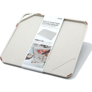 Plastic Cutting Board for Kitchen, Dishwasher Safe, Double-Sided Wheat Straw Board with Knife Sharpener and Garlic Grinder, Non-Slip, Juice Groove, Meat Grip Spikes, BPA-Free, Sand Beige