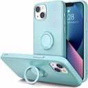 Hython for iPhone 13 Case with Ring Stand [360 Rotatable Ring Holder Magnetic Kickstand] [Soft Microfiber Lining] Slim Shockproof Rubber Protective Phone Case Cover for Women, Mint