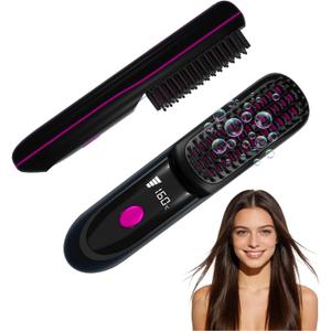 Go Brush Pro 2026, Portable Straightener Brushs for Travel, with LCD Temperature Display, Fast Heating Cordless Mini Hair Brushs (Black)