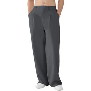 Susclude Mens Casual Dress Pants Pleated Old Money Wide Leg Baggy Pants Fall Relaxed Fit Slacks Work Trousers (XX-Large, Dark Grey)