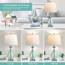 Hamucd Coastal Glass Table Lamps Set of 2, 3-Way Dimmable Touch Control Nautical Lamp with USB A+C Ports,Bedside Lamps Beach Decor, Modern Nightstand Lamps with 2 LED Bulbs for Bedroom Living Room