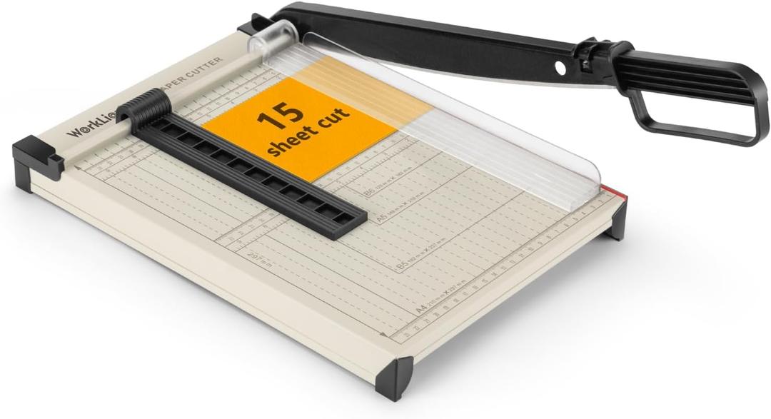 WORKLION Guillotine Paper Cutter A4 Heavy Duty Paper Trimmer with Safety Guard,15 Sheets Capacity, Precision Guillotine Cutter for Cutting Paper, Card,Photos,Vinyl and More with Ease