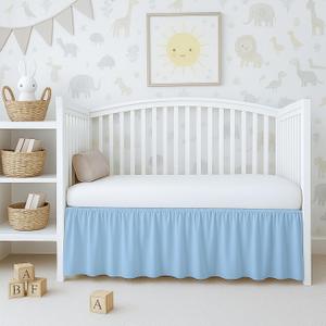 Cottington Lane Light Blue Crib Skirt Dust Ruffle, 100% Natural Cotton, Soft, Durable Nursery Crib Toddler Bedding Skirt for Baby Girls or Boys, Fits Standard Cribs 28" x 52" with 14" Drop