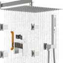 RUMOSE Rainfall Shower System with 4 Body Jets Wall Mounted 4 Mode Shower Faucet Set with 12 Inch Rain Shower Head and 2 in 1 Handheld Spray, Polished Chrome Brass Shower Fixtures, Rough-in Valve