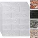 10PCS 3D Wall Panels Peel and Stick Foam, Self-Adhesive Decorative 3D Brick Wallpaper Wall Covering, Faux Stone Wall Panel Foam Brick for Living Room, Kitchen, Bathroom (White)