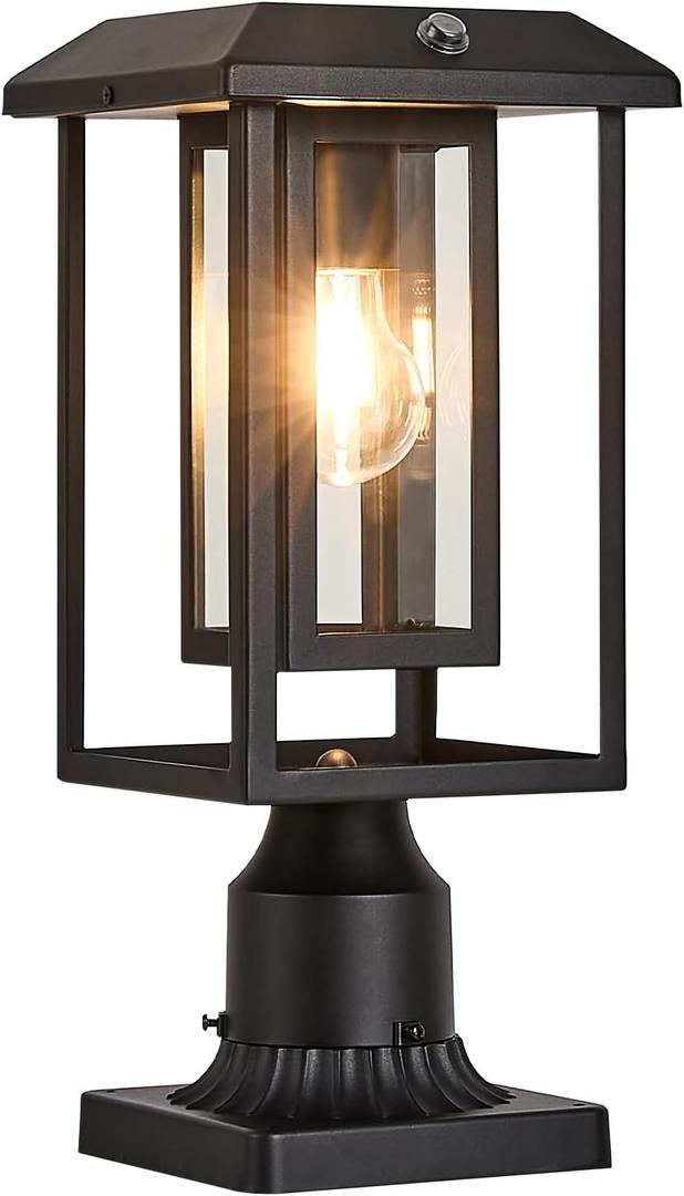 Solar Lamp Post Lights for Outdoor with Pier Mount Base, Dusk to Dawn Pole Light Head with Waterproof, Exterior Solar Powered Pillar Lights Fixture for Yard, Garden, Pathway, Black, Large