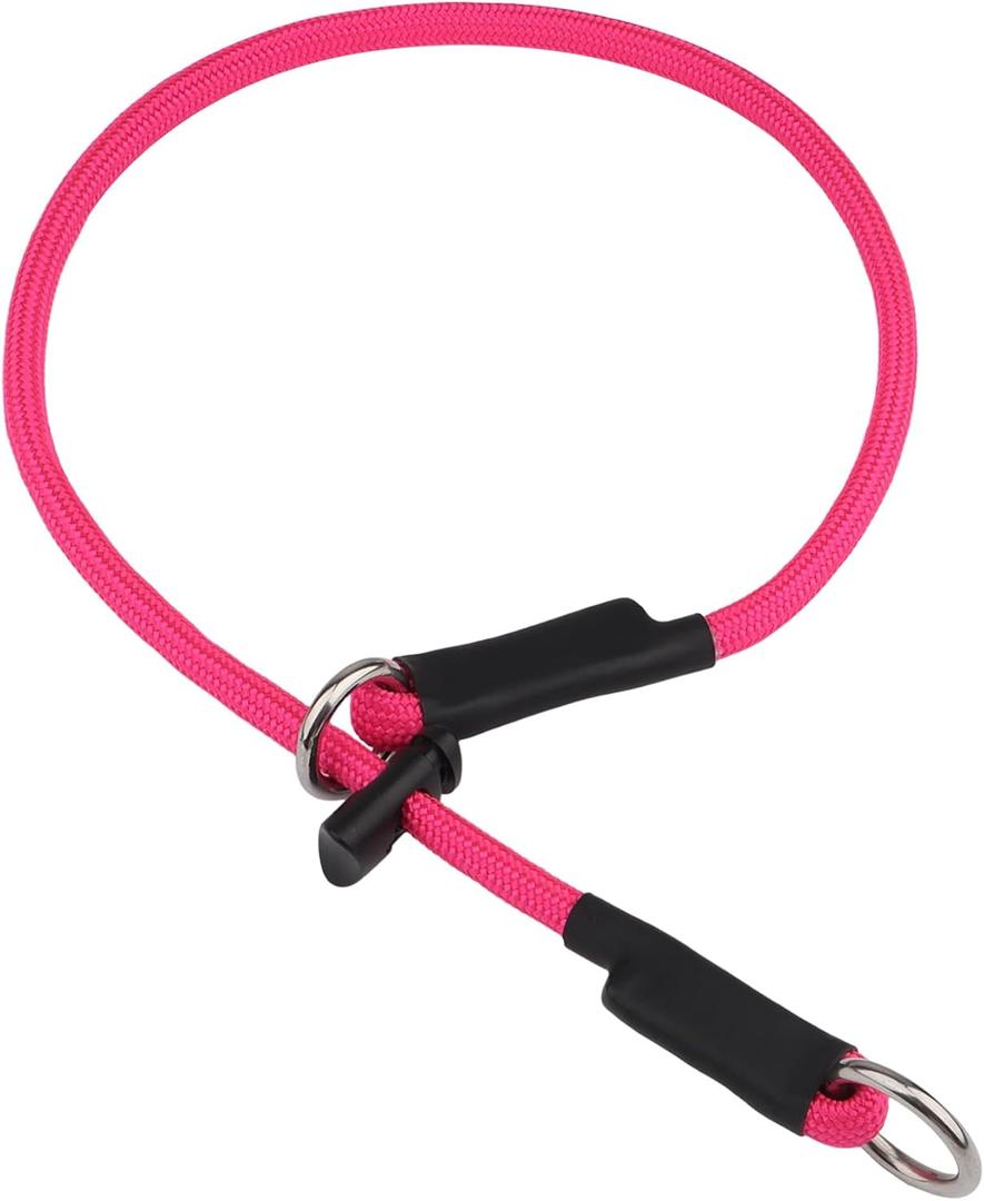 Martingale Dog Collar, 5/16 High-Strength Nylon Rope Slip Collar with Spring-Loaded Adjustable Stopper for Small, Medium & Large Dogs(Pink, 22 inch)