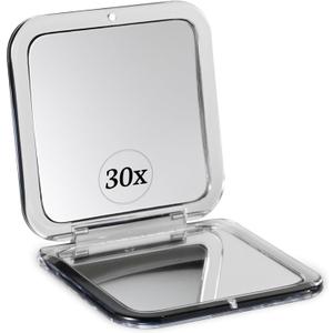 MIRRORVANA 30X Compact Magnifying Mirror for Travel, Handheld and Foldable Square Design - Lightweight Mini Pocket-Sized Magnified Mirror, Ideal for Purse or Handbag Use - 3.3" x 3.3" (Black)