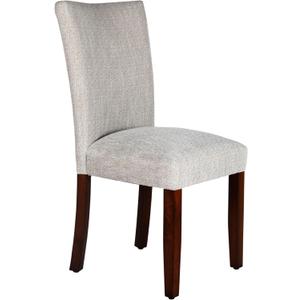 Benjara Fabric Upholstered Wooden Parson Dining Chair with Splayed Back, Gray and Brown