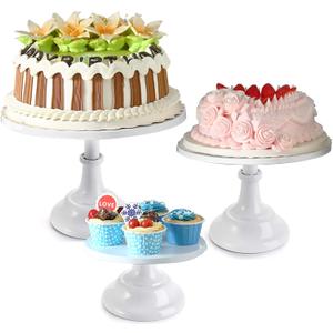 yarlung 3 Pack Metal Cake Stands, 8/10/12 Inch Pillar Style Cupcake Display Stand Dessert Trays for Wedding, Party, Birthday, Gatherings, White