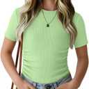 LessonZoo Girls Short Sleeve Ribbed Knit Shirts, Light Green, 7-8 Years