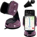 Bling Car Phone Holder, 360 Degree Adjustable Crystal Auto Dashboard Air Vent Cell Phone Mount, Universal Car Phone Holder Mount for Windshield Dashboard and Air Outlet (Pink)