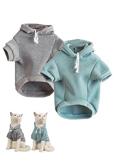 QWINEE Basic Dog Hoodie Sweatshirt Puppy Sweater Warm Cat Costumes Pet Clothes for Chihuahua Puppy Kitten Small Medium Dogs Grey and Cadet Blue Small