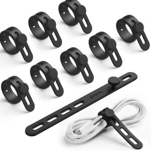 10Pack Silicone Cable Ties Cord Organizer Wrap - Lamicall Durable Reusable Wire Management with Lock Buckle, Elastic Charger Cable Strap Ties, Electrical Cord Keeper for Travel, Home Accessories (Classic Black)