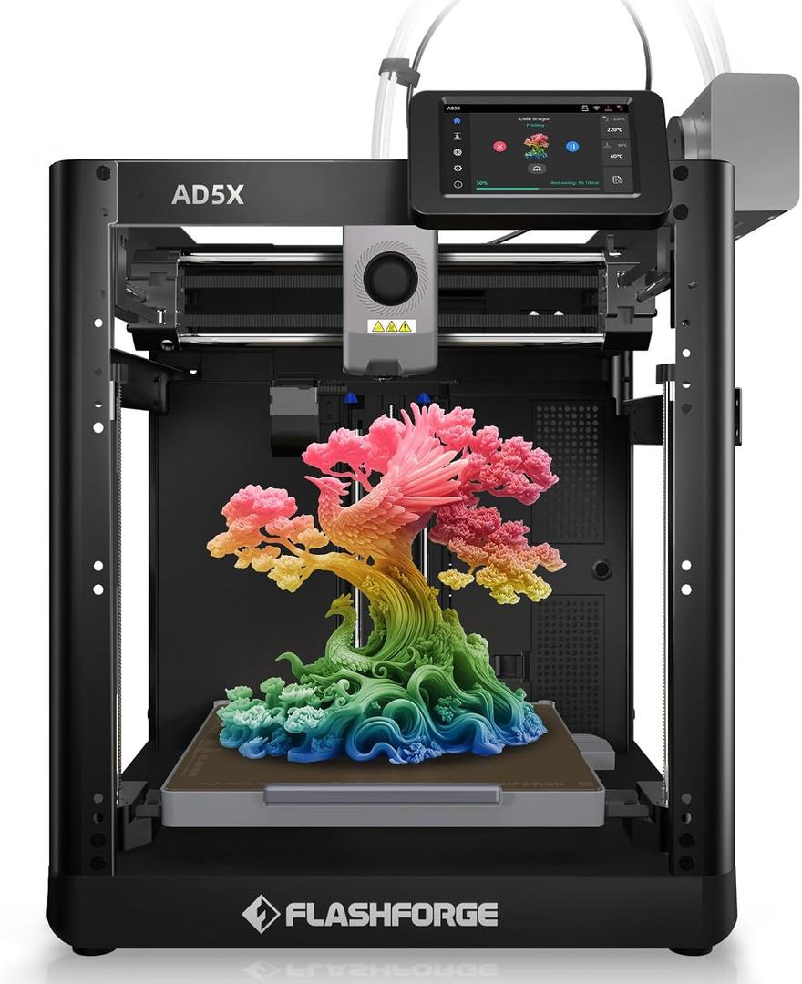 FLASHFORGE AD5X 3D Printer,Multi-Color 3D Printing,Max 600mm/s High Speed,Fully Auto Leveling,Large Flow High Temp Direct Extruder,Print Smooth & Precision,220x220x220mm Build Volume