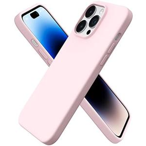 ORNARTO Compatible with iPhone 14 Pro Max Case 6.7, Slim Liquid Silicone 3 Layers Full Covered Soft Gel Rubber Phone Case Protective Cover with Microfiber Lining 6.7 inch-Chalk Pink