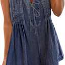 Caracilia Women Oversized Denim Romper Summer Casual V Neck Tie Front Sleeveless Jean Jumpsuits Short Overalls with Pockets (Medium, Washed Deep Blue)