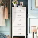 Huuger Tall Dresser for Bedroom, 6 Drawer Dresser & Chests of Drawers, Fabric Dresser for Closet, Bedroom, Night Stand, End Table with Metal Frame, Storage Tower with Fabric Bins, PU Leather, White (11.8"D x 15.7"W x 38.3"H (6 Drawers))